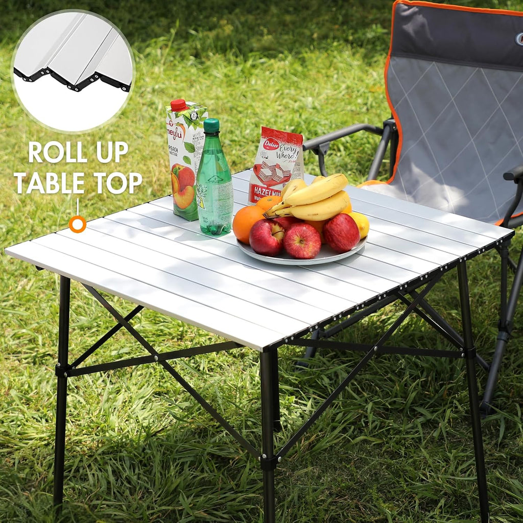 Portal Lightweight Aluminum Folding Square Table Roll Up Top 4 People Table
