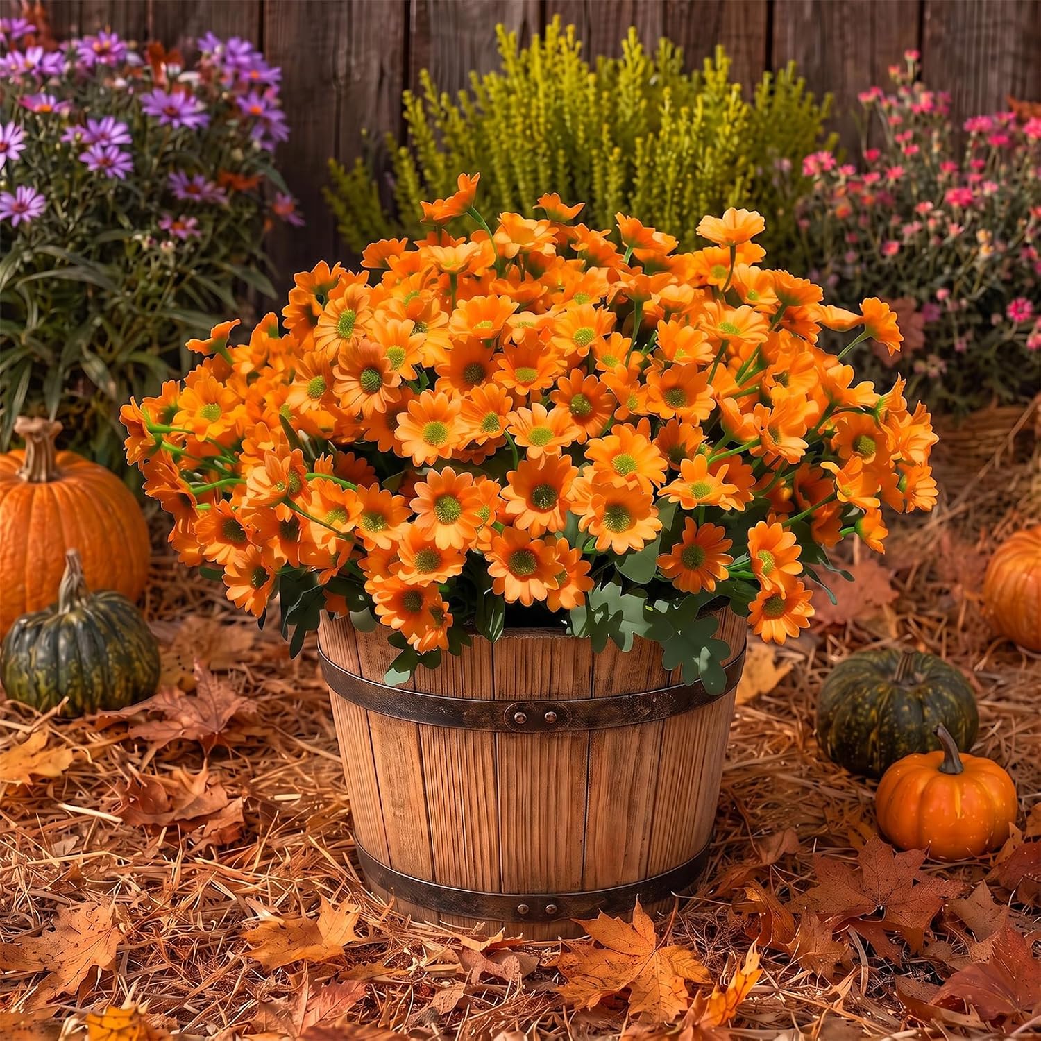 FULLMUSIC Autumn Artificial Flowers for Outdoor (6, Orange)