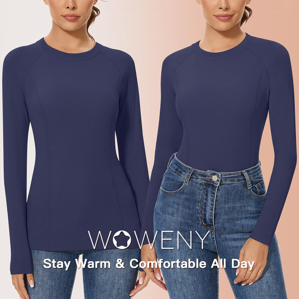 WOWENY Thermal Shirts for Women Fleece Long Sleeve Base Layer Top Winter