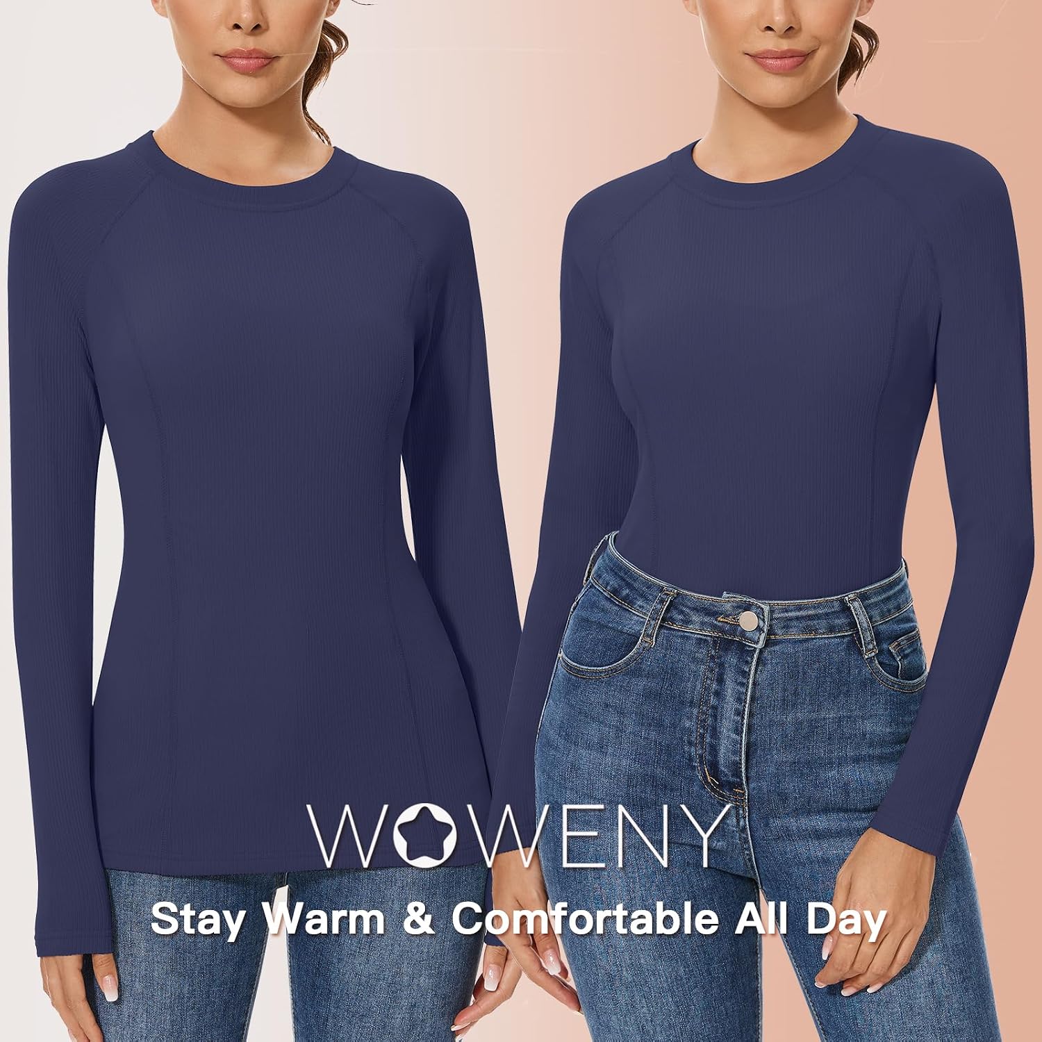 WOWENY Thermal Shirts for Women Fleece Long Sleeve Base Layer Top Winter