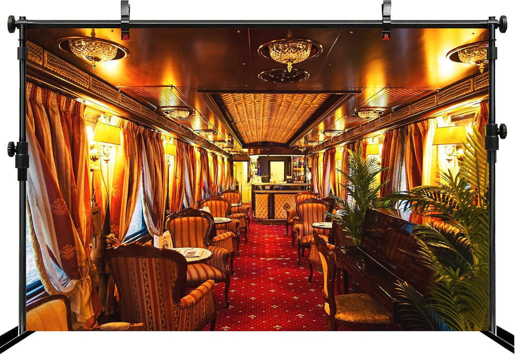 MAEQLQLM 7x5ft Vintage Luxury Train Carriage Backdrop Elegant Retro Railway Dining Lounge Photography Background for Railroad Theme Party Vintage Travel Event Decor Wallpaper Photoshoot Props