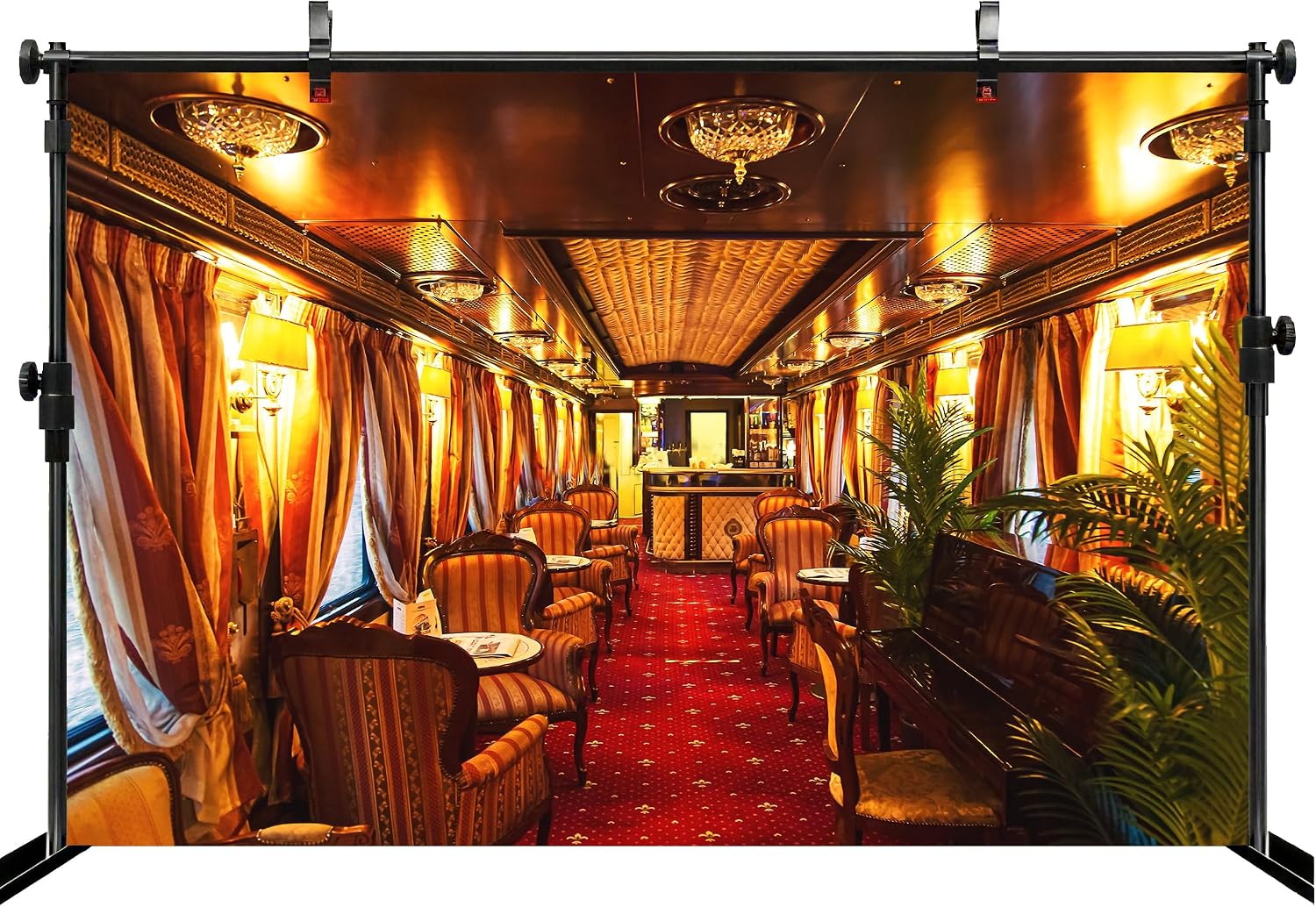 MAEQLQLM 7x5ft Vintage Luxury Train Carriage Backdrop Elegant Retro Railway Dining Lounge Photography Background for Railroad Theme Party Vintage Travel Event Decor Wallpaper Photoshoot Props