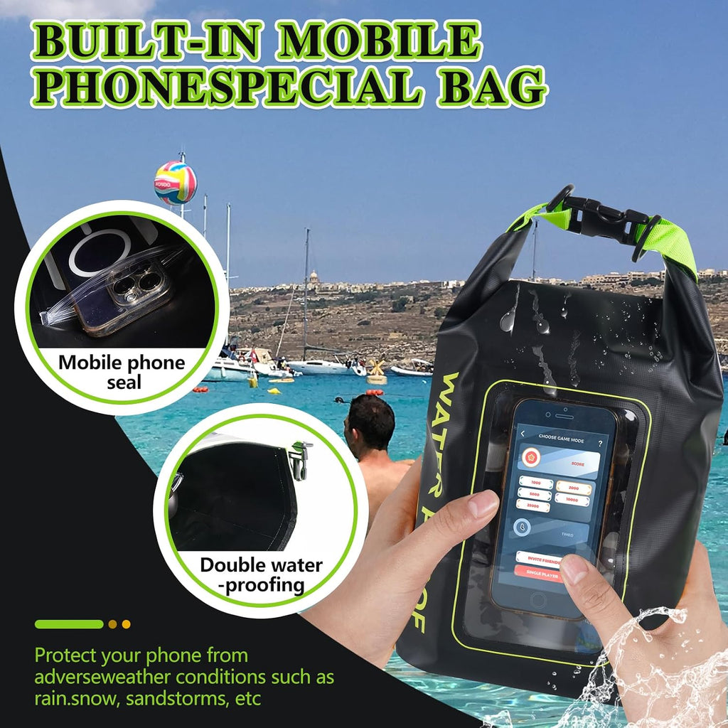 IP68 Waterproof Dry Bag,5L Roll Top Pool Bag,Large Waterproof Phone Pouch,for Boating Kayaking Camping (Black 5L)