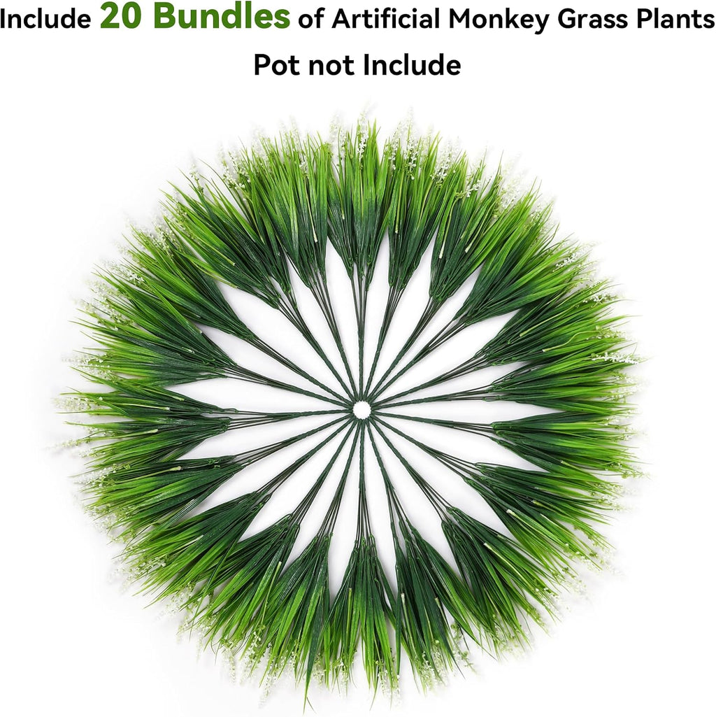 Ivydale 20PCS Artificial Plants Fake Flowers Monkey Grass for Outdoors,UV Resistant Realistic White Faux Greenery Shrubs Outside Decor for Home Garland Porch Patio Balcony Planter Yard Office Pathway