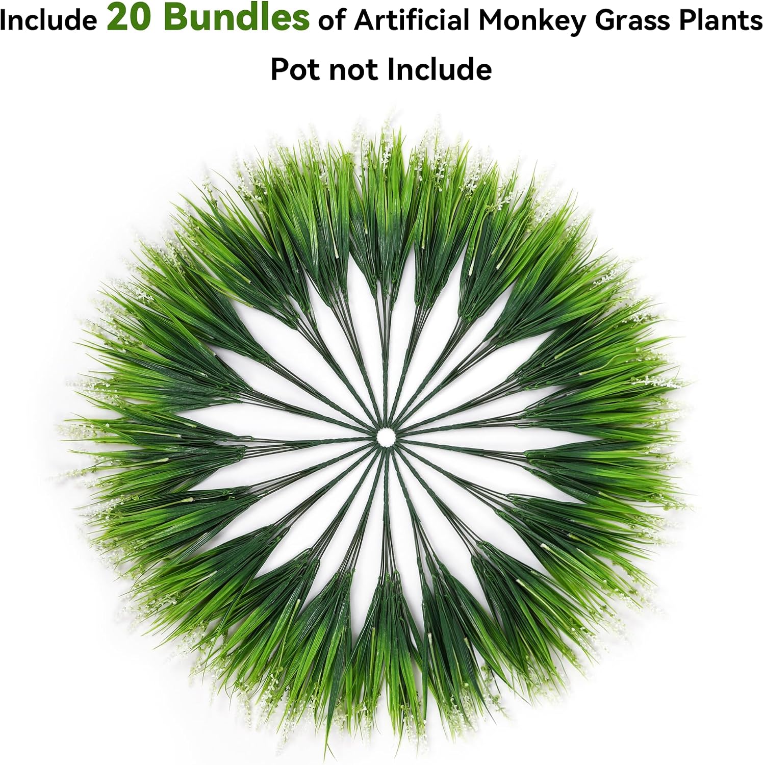 Ivydale 20PCS Artificial Plants Fake Flowers Monkey Grass for Outdoors,UV Resistant Realistic White Faux Greenery Shrubs Outside Decor for Home Garland Porch Patio Balcony Planter Yard Office Pathway