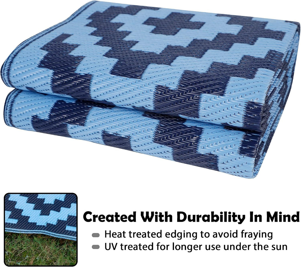 SAND MINE Reversible Mats, Plastic Straw Rug, Modern Area Rug, Large Floor Mat and Rug for Outdoors, RV, Patio, Backyard, Deck, Picnic, Beach, Trailer, Camping, Blue, 5' x 8'
