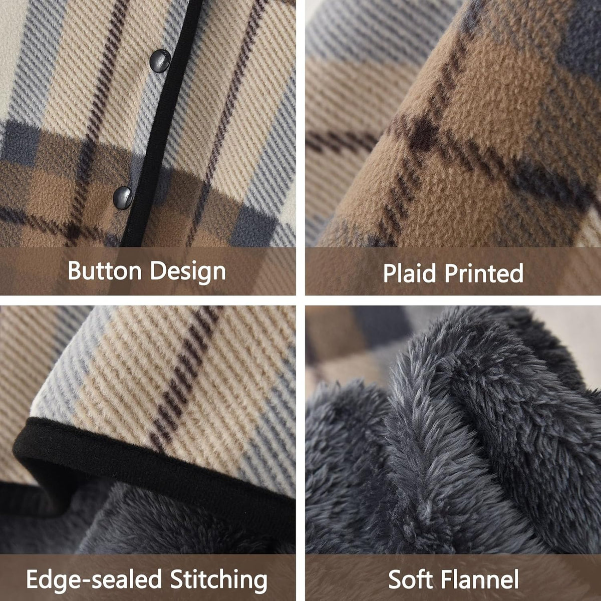 forestfish Fleece Wearable Blanket Oversized, Comfy Lightweight Lap Blanket Poncho Throw With Buttons, 63“x 55” (Mocha, Medium(55”x39”))