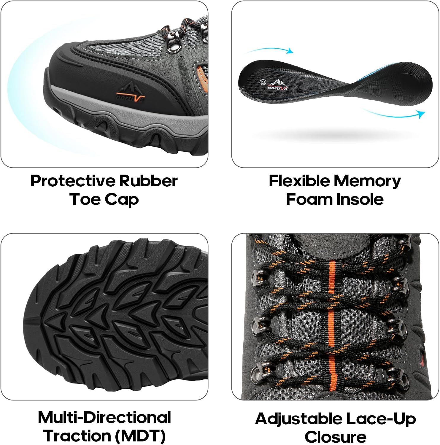 NORTIV 8 Men's Waterproof Hiking Shoes Leather | Low-Top Hiking Shoes for Outdoor Trailing Trekking Camping Walking
