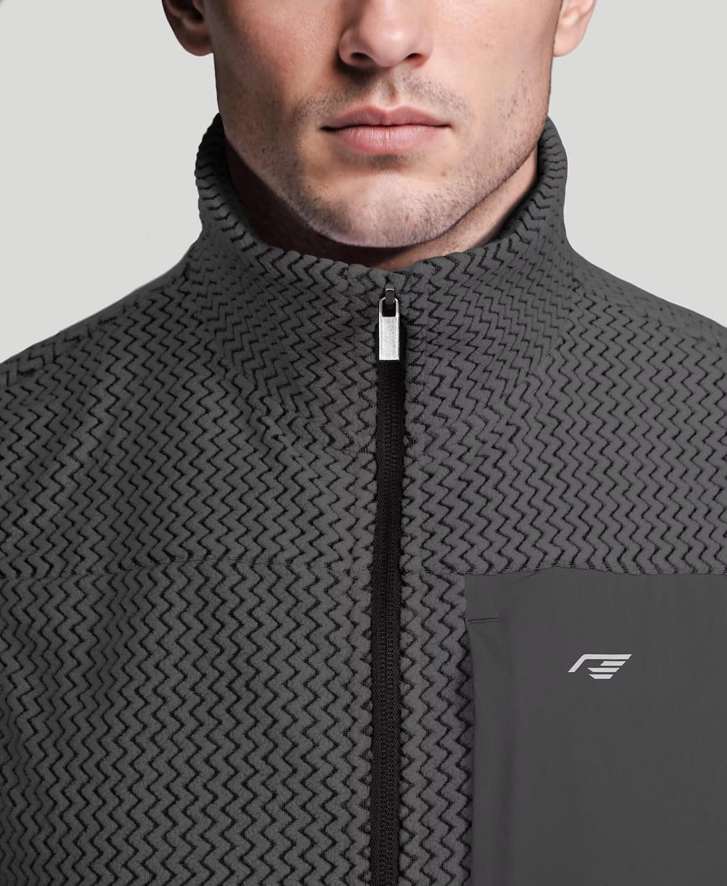 Mens Fleece Vest Mock Neck Full Zip Textured Sleeveless Jacket with Zippered Chest Pocket Active Fit Hiking Golf Top