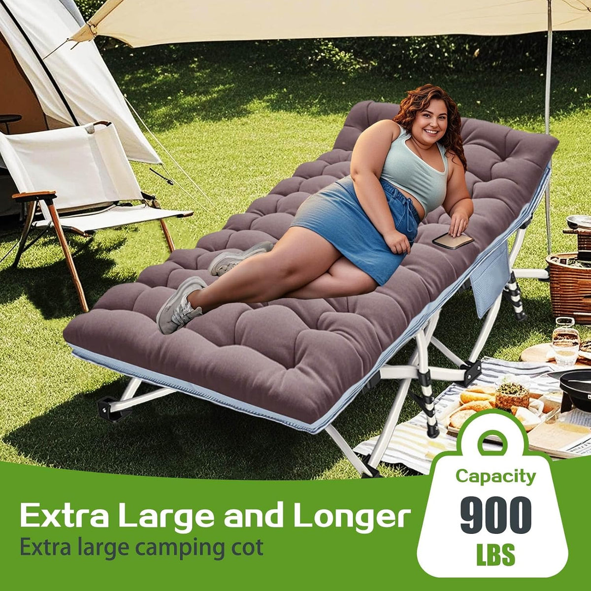 COLMERD 32In XXL Camping Cot, Cots for Sleeping with Comfortable Mattress