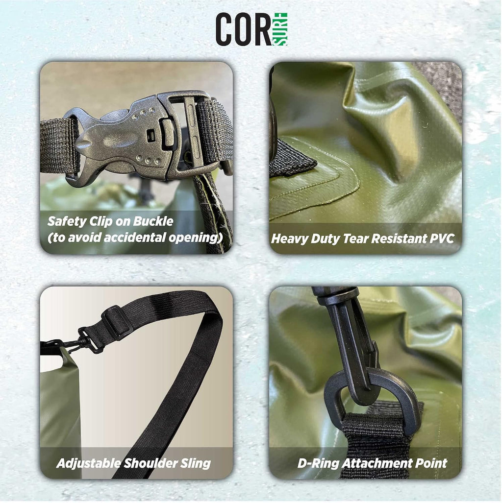 COR Surf Floating Waterproof Dry Bag 3L | 5L |10L | 15L Roll Top Sack Keeps Gear Dry for Kayaking, Rafting, Boating, Swimming, Camping, Hiking, Beach, Fishing