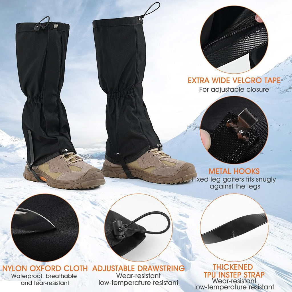 likloks Adjustable Leg Gaiters for Men & Women - Lightweight & Waterproof Gaiter for Hiking, Snow, Trail, Trekking, Hunting, Climbing