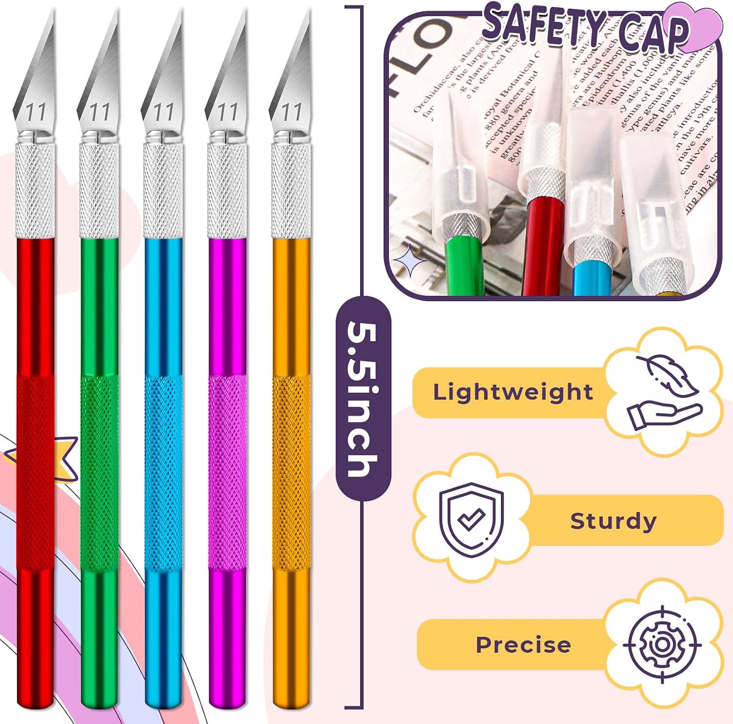 DIYSELF 20 Pack Exacto Knives for Art and Hobby, Pink
