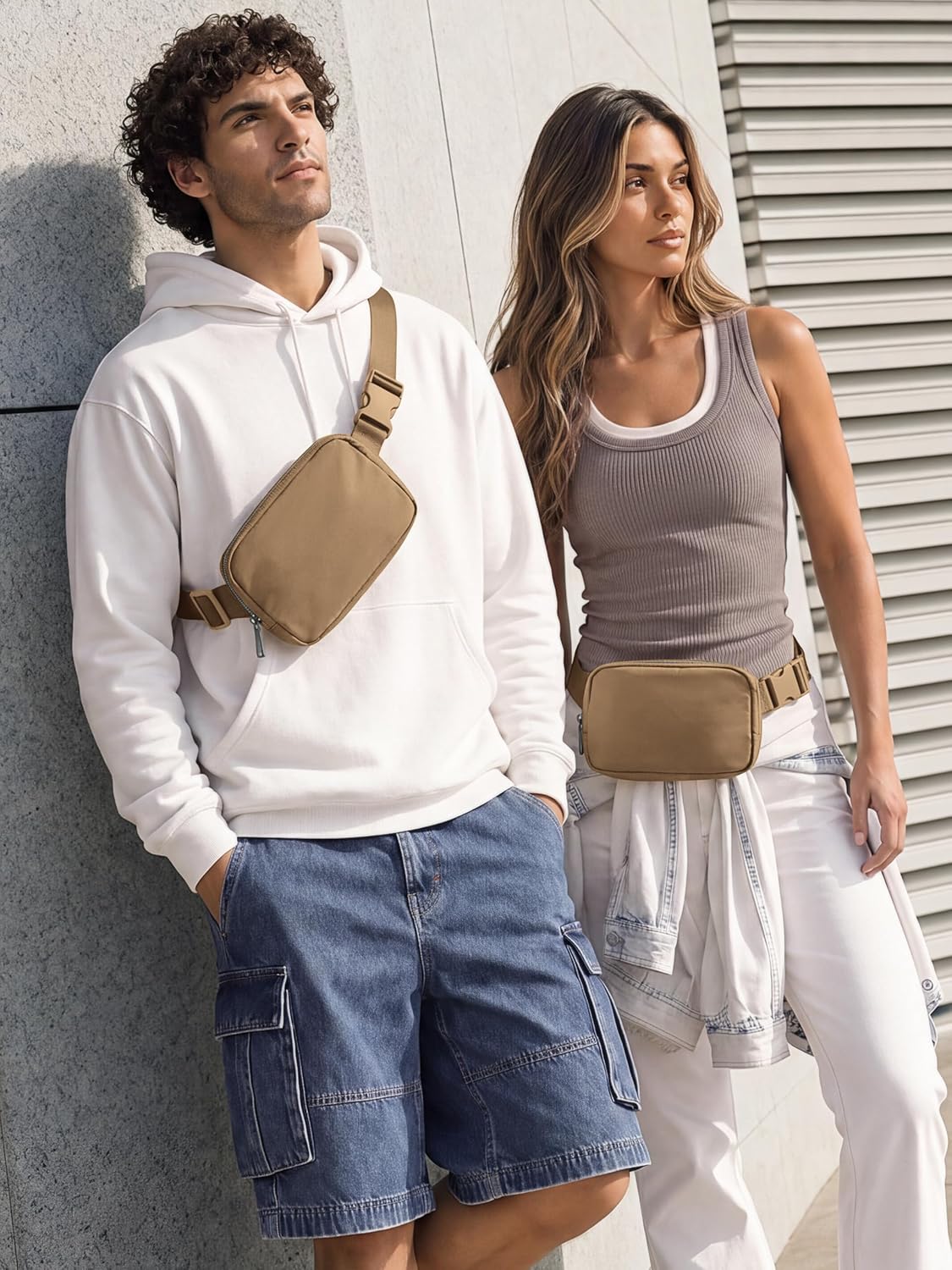 ODODOS Unisex Mini Belt Bag with Adjustable Strap Small Fanny Pack for Workout Running Traveling Hiking, Caramel