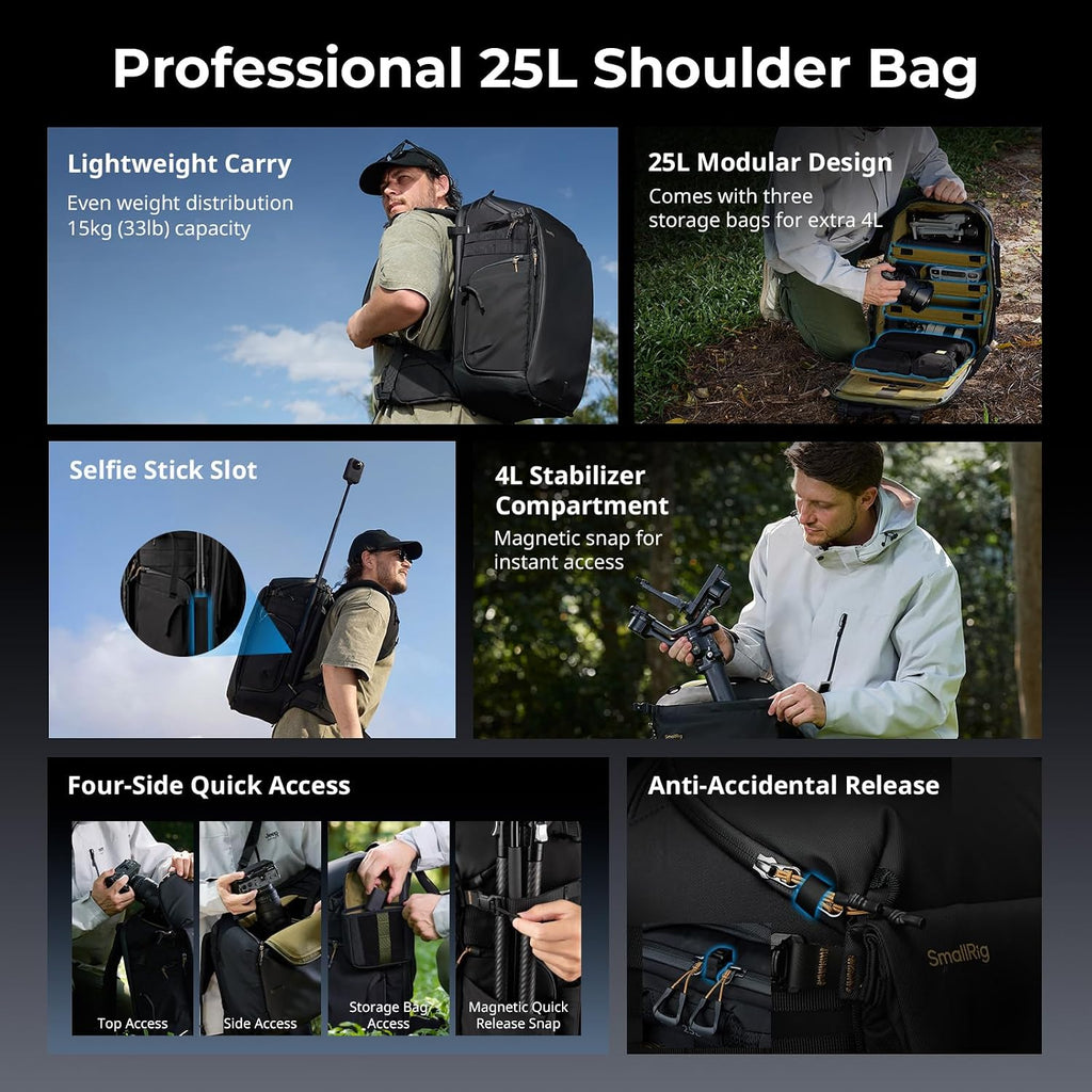 SMALLRIG Outra 25 Camera Backpack, 25L Professional DSLR/Mirrorless Bag for Sony/Canon/Nikon, Breathable Back Panel, Tripod Mount Travel & Photography Bag with 3 Accessory Pouch, Rain Cover