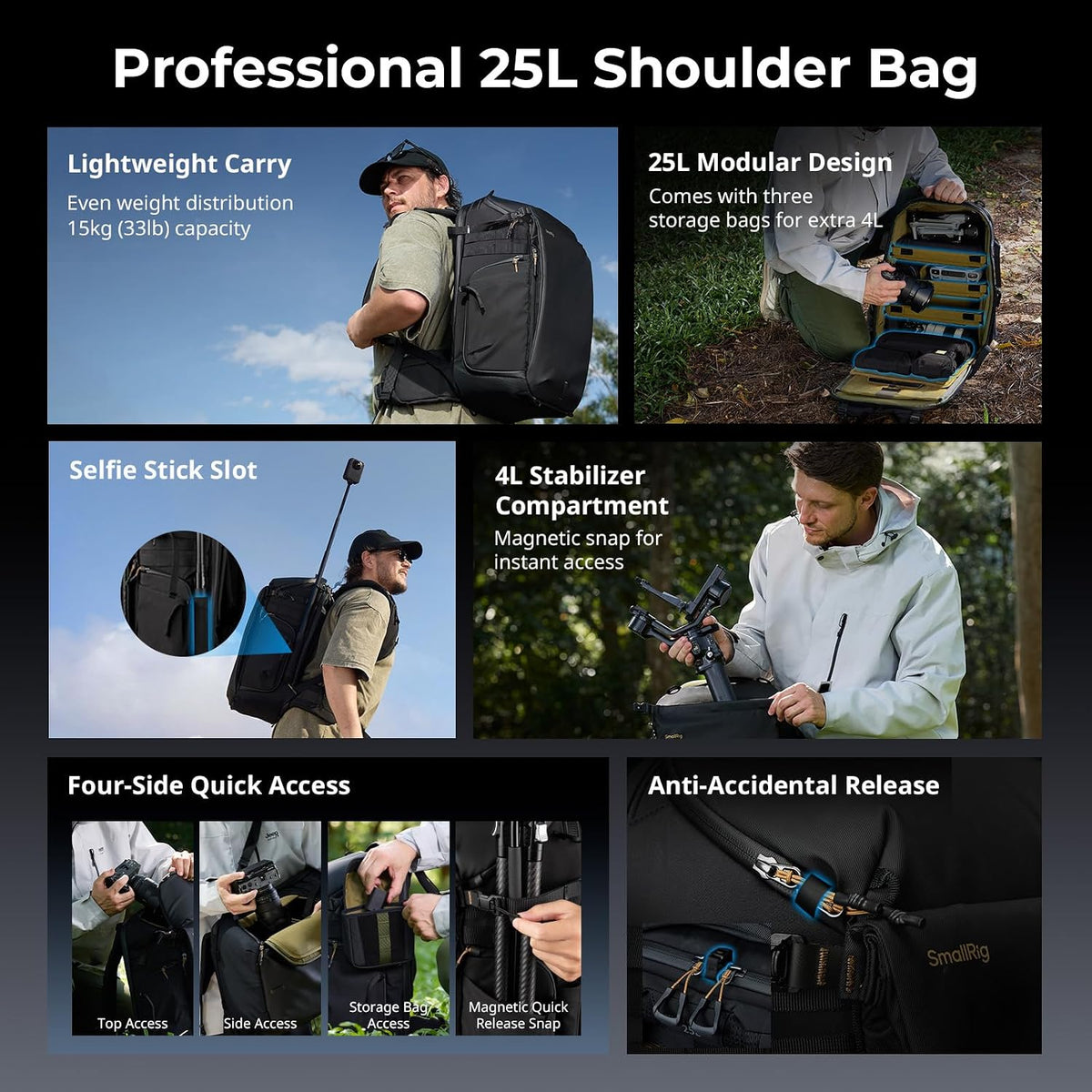 SMALLRIG Outra 25 Camera Backpack, 25L Professional DSLR/Mirrorless Bag for Sony/Canon/Nikon, Breathable Back Panel, Tripod Mount Travel & Photography Bag with 3 Accessory Pouch, Rain Cover