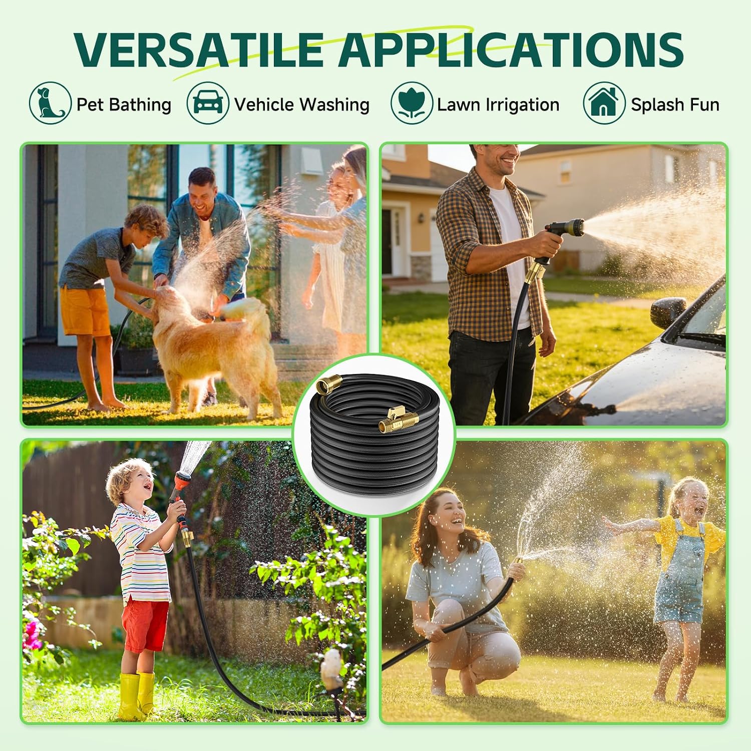 100ft Garden Hose – Lightweight & Flexible Water Hose, Leak-Proof Fabric & Non-Expandable with Shut-Off Valve for Yard, Outdoor Watering, Car Wash & RV