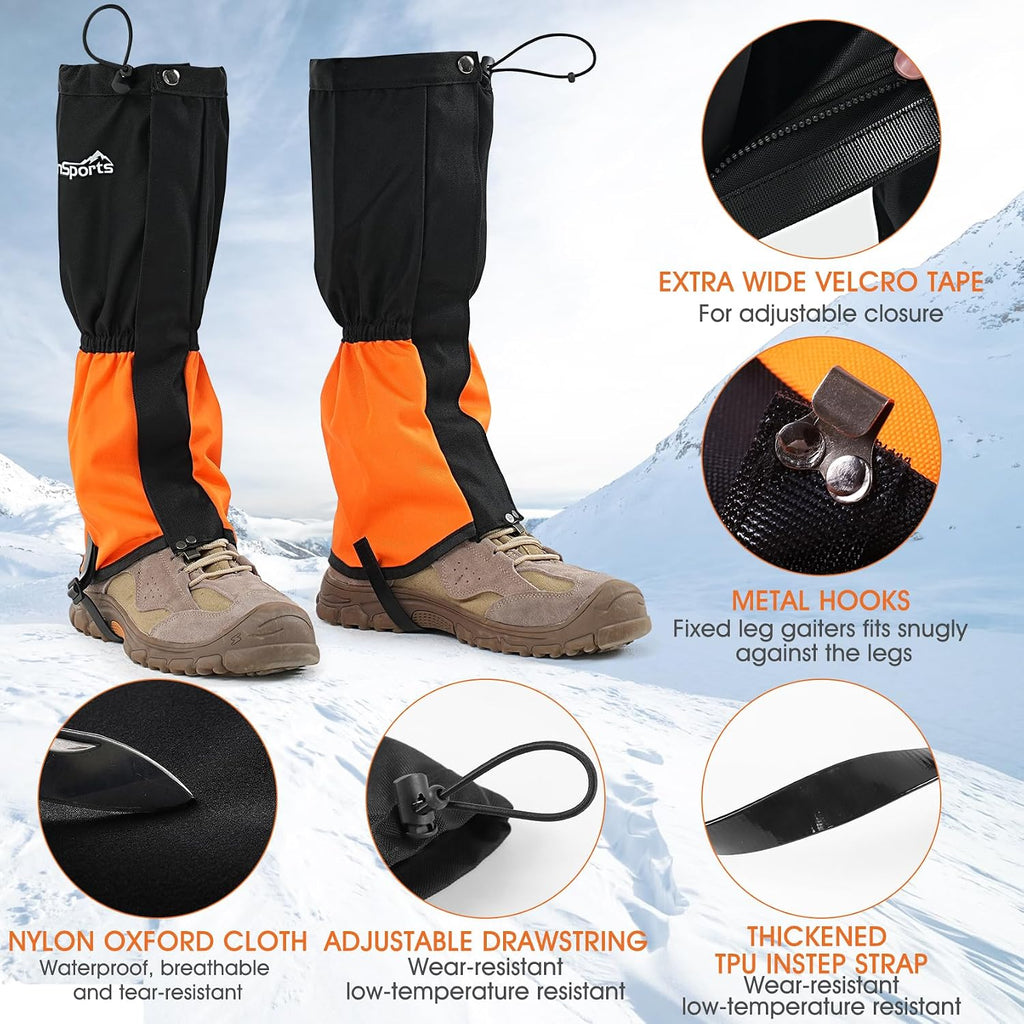 Waterproof Hiking Gaiters, Outdoor Snow Boot Gaiters