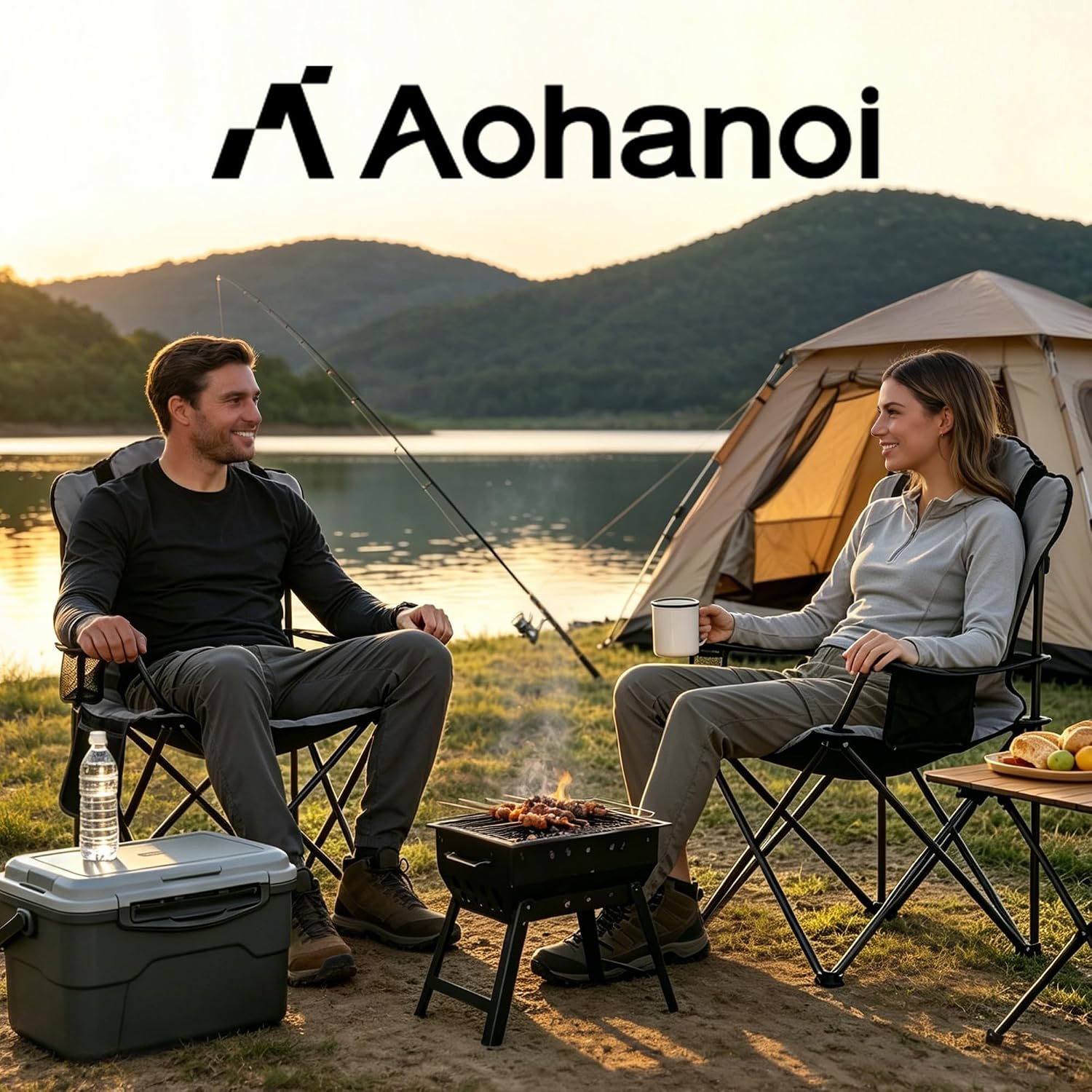 Aohanoi Heavy Duty Camping Chairs for Adults with Cup Holder & Cooler Bag