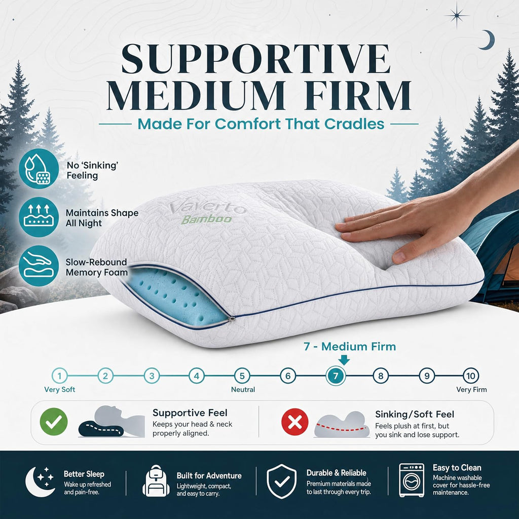 Vaverto Camping Pillow, Backpacking Memory Foam Travel Pillow 2-Pack