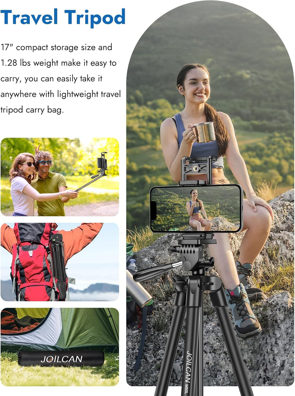 JOILCAN 67" Camera Tripod, Phone Tripod for iPad with Remote Carry Bag