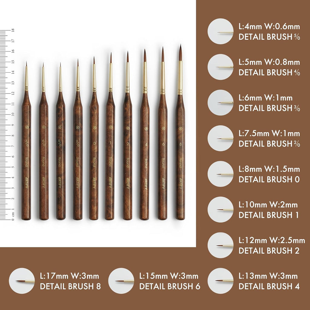 Artify Miniature Paint Brushes, Detail Brushes for Paint by Numbers, 10 Sizes Fine Detail Brushes for Paper Painting, Precision Brushes for Acrylic, Watercolor, Oil