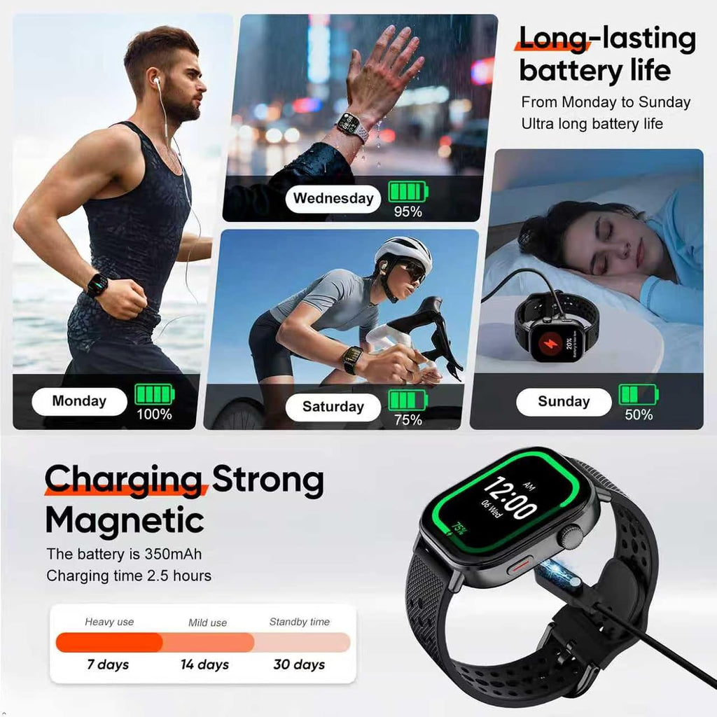 2026 Distance & Pace GPS Running Watch for Runners - Call & Text, AMOLED Large Screen, 50m Waterproof Swimming, Calorie & Step Counter, 2 Bands, Long Battery, for Seniors Men Women (Black)
