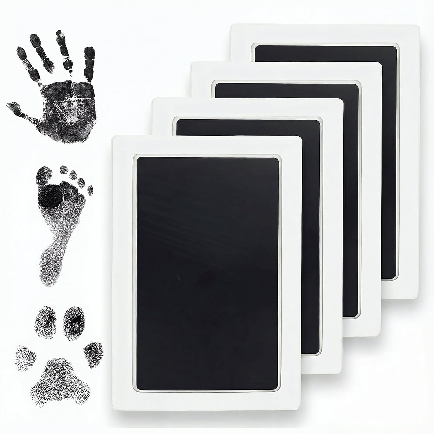 Clean Touch Ink Pad for Baby Handprints and Footprints – Inkless Infant Hand & Foot Stamp – Safe for Babies, Doesn’t Touch Skin – Perfect Family Memory or Gift – Black Standard Size [4 Pack]