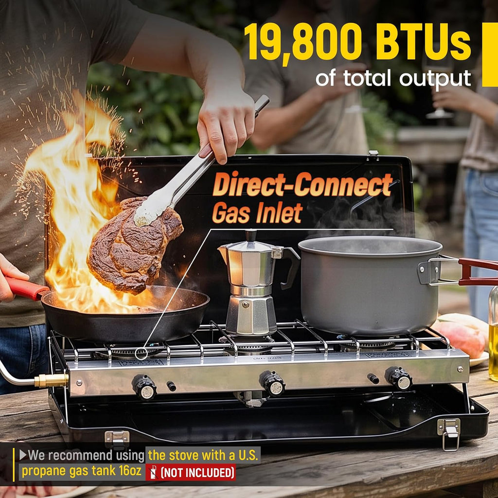 FineFlame Camping Stove, Propane Portable Camp Stove, 19800BTU-3 Burners
