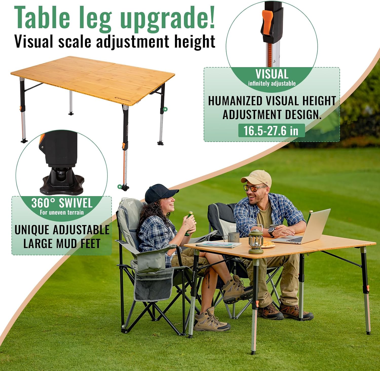 KingCamp Bamboo Folding Table with Adjustable Height