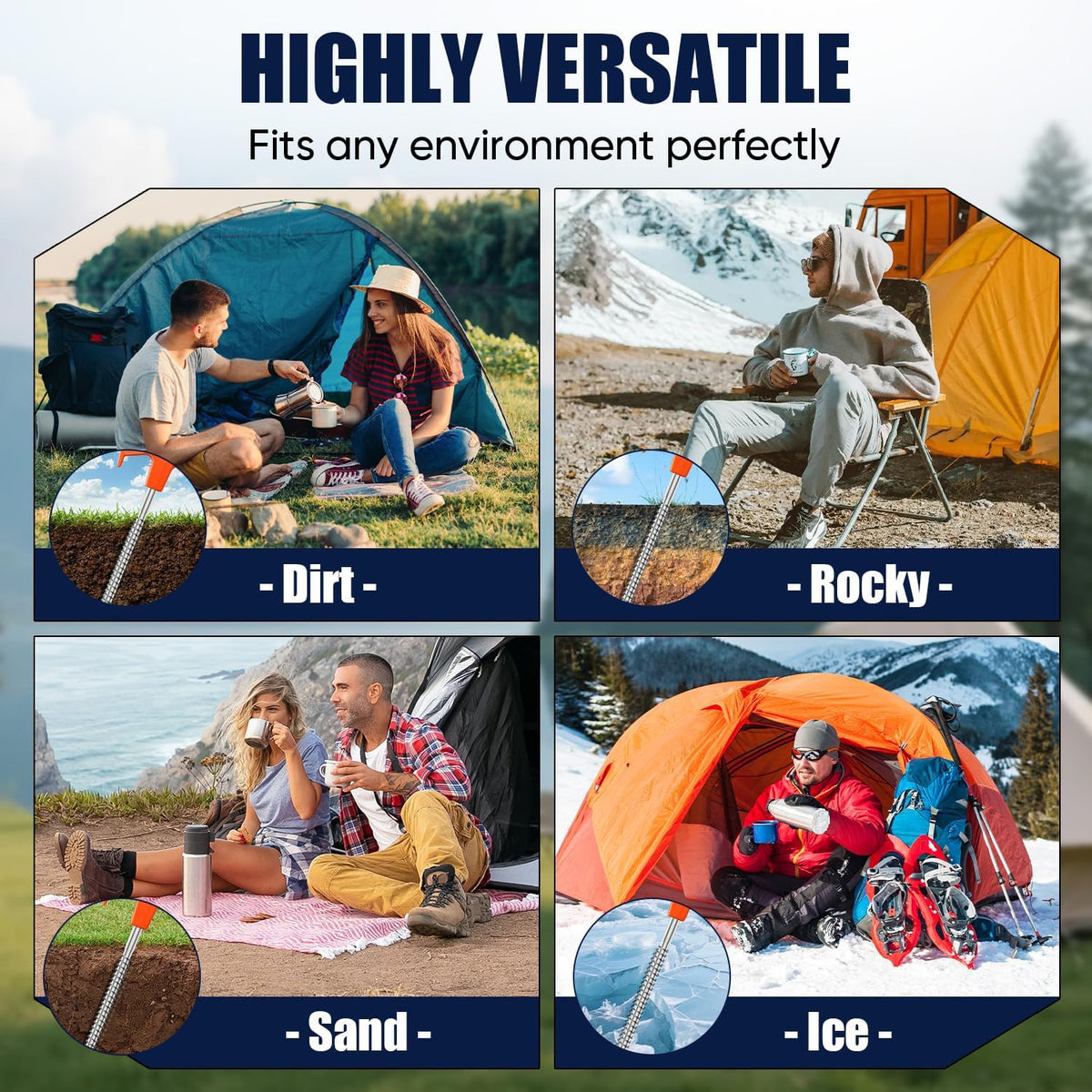 AOVFOREST 20 Pack Screw in Tent Stakes Heavy Duty, 8 Inch Ground Anchors Screw in, Metal Threaded Camping Stakes with Hex Head Driver, Shatterproof Large Head Pegs for Canopies,Inflatables,Tents