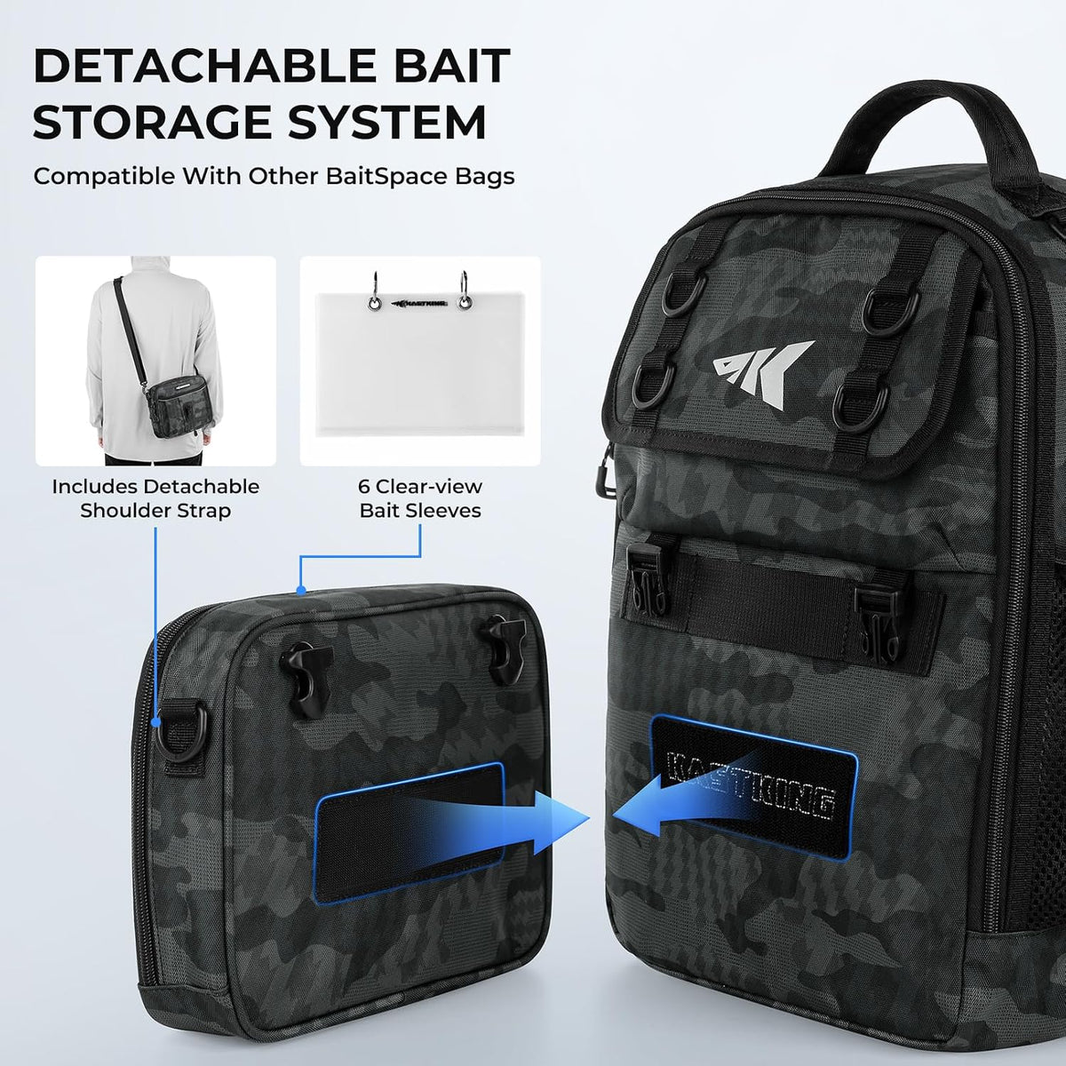 KastKing BaitSpace Fishing Sling Bag, Fishing Backpack with Rod Holder