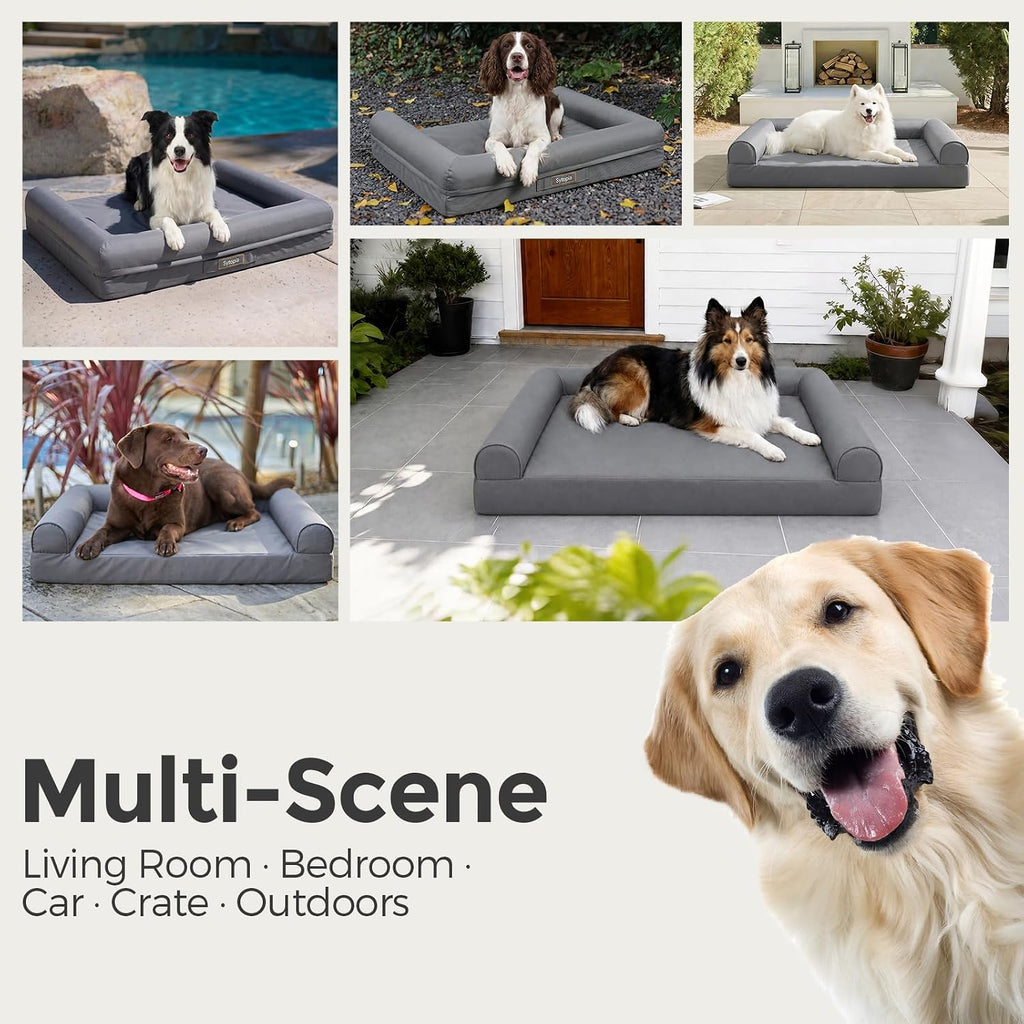 Sytopia XL Orthopedic Outdoor Dog Beds Large Sized Dog, Supportive Dogs Couch with Waterproof Washable Cover, Extra Large Comfort Pet Sofa with Soft Sherpa & Nonskid Bottom, Grey, 42"