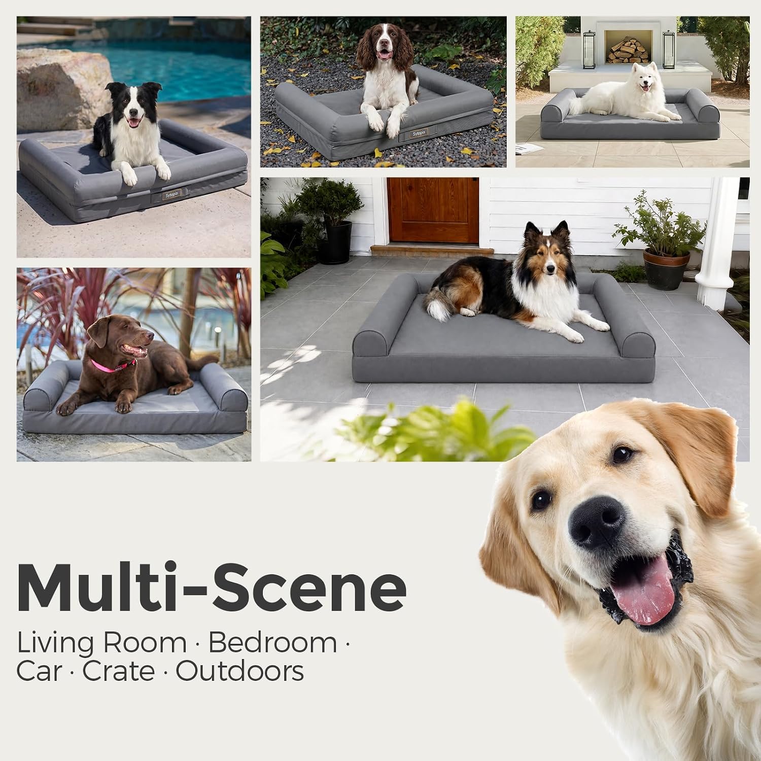 Sytopia XL Orthopedic Outdoor Dog Beds Large Sized Dog, Supportive Dogs Couch with Waterproof Washable Cover, Extra Large Comfort Pet Sofa with Soft Sherpa & Nonskid Bottom, Grey, 42"