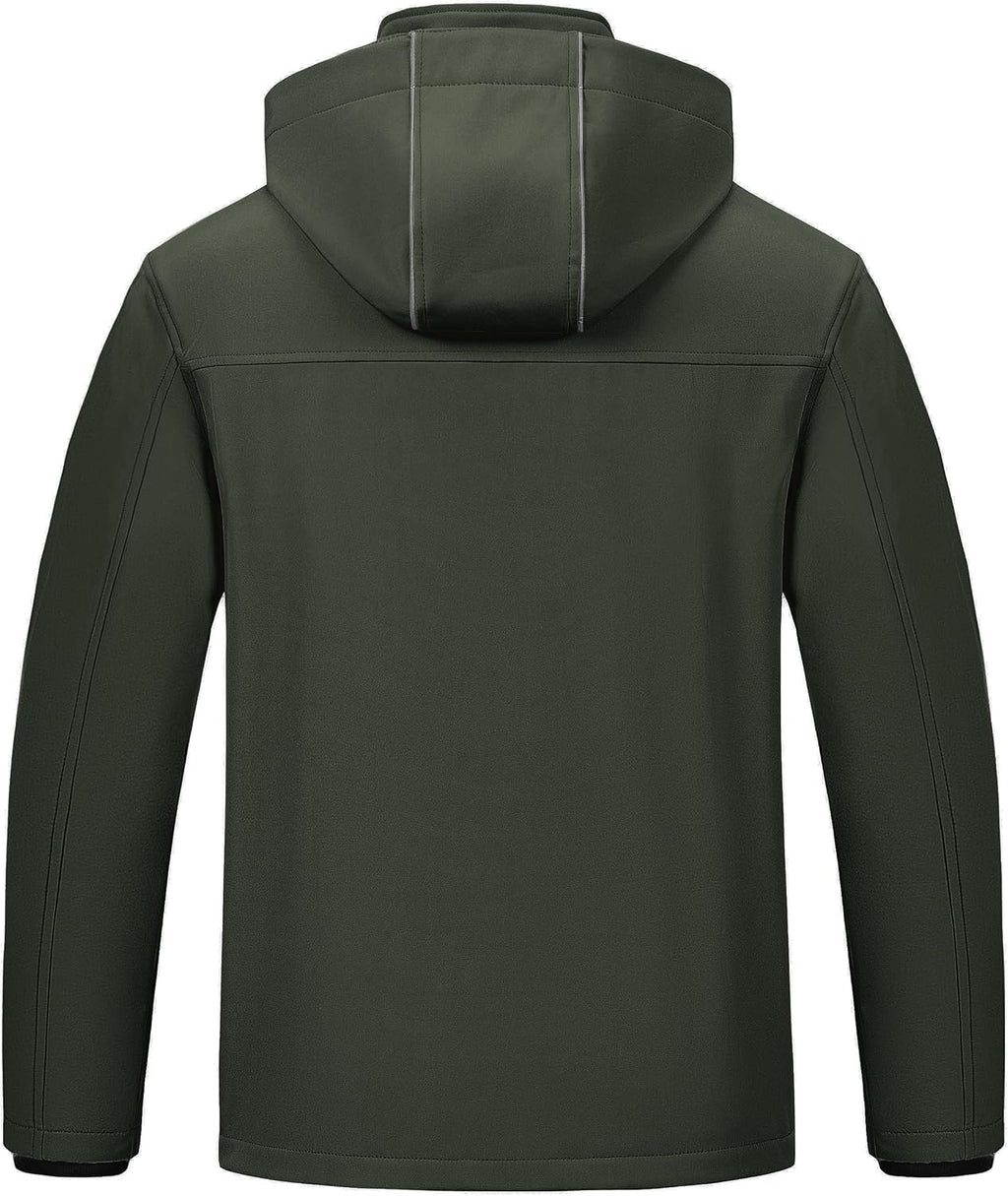 Pursky Men's Softshell Jacket Waterproof Fleece Lined Windbreaker With Removable Hood Lightweight Tactical Jacket
