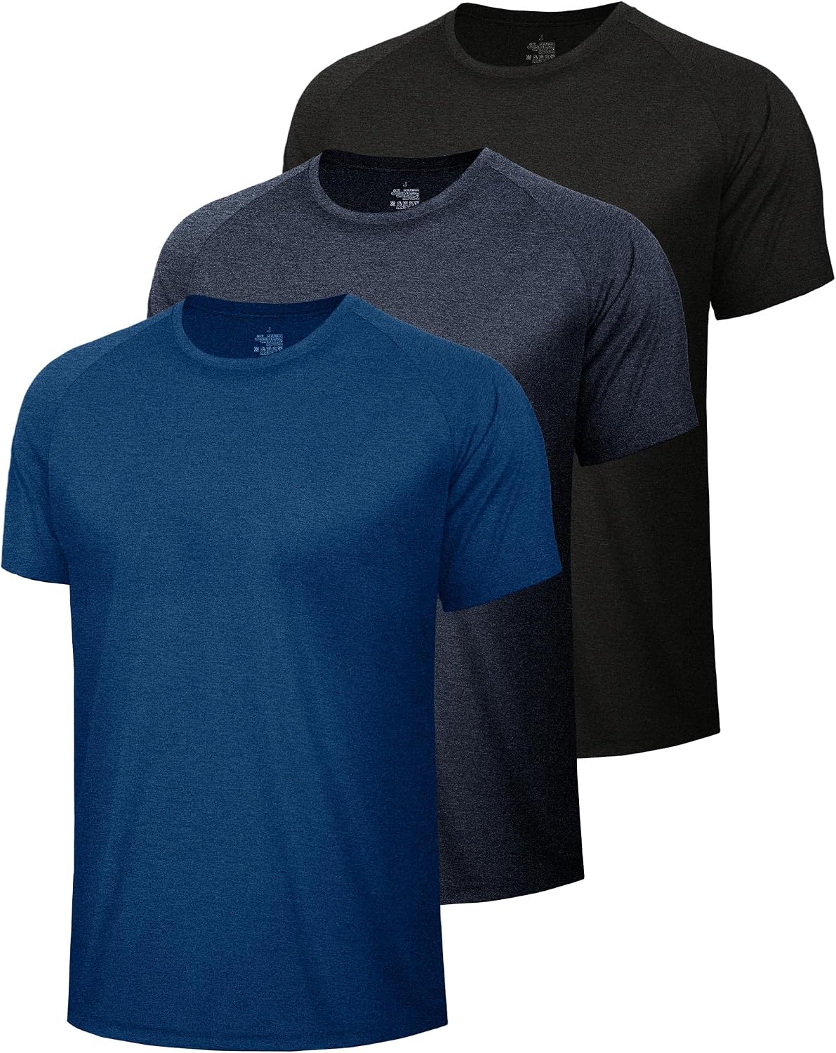 BOOJO 3 Pack Workout Mens Shirts - Quick Dry Causal Moisture Wicking Gym Athletic Short Sleeve T-Shirts for Running Sport