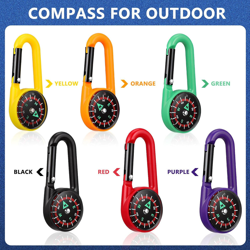 Alipis 24pcs Carabiner Compass Set: Small Pocket Compass Keychain for Kids & Adults - Colorful Mini Key Ring for Hiking, Survival, Camping, and Party Favors - 6 Assorted Colors