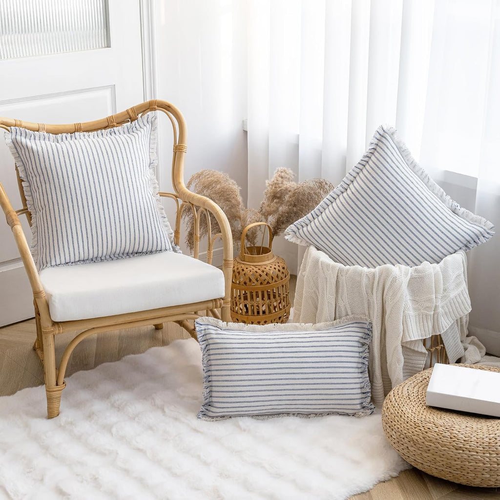 YEENAASY Throw Pillow Covers 18x18 Boho Striped Pillow Cases with Tassel