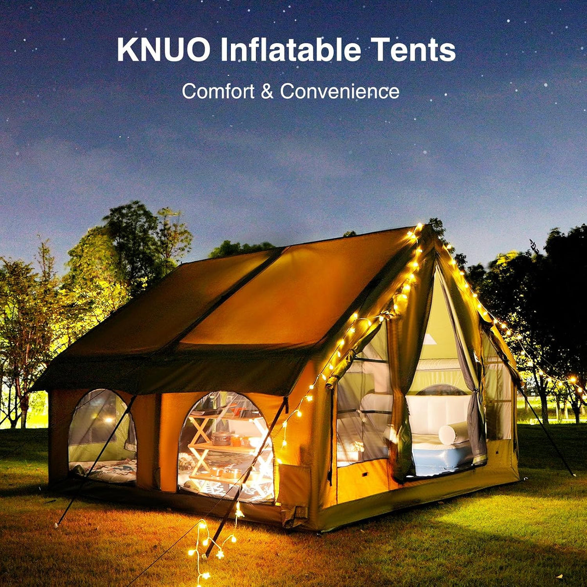 KNUO Large Inflatable Camping Tent with Rain Cover
