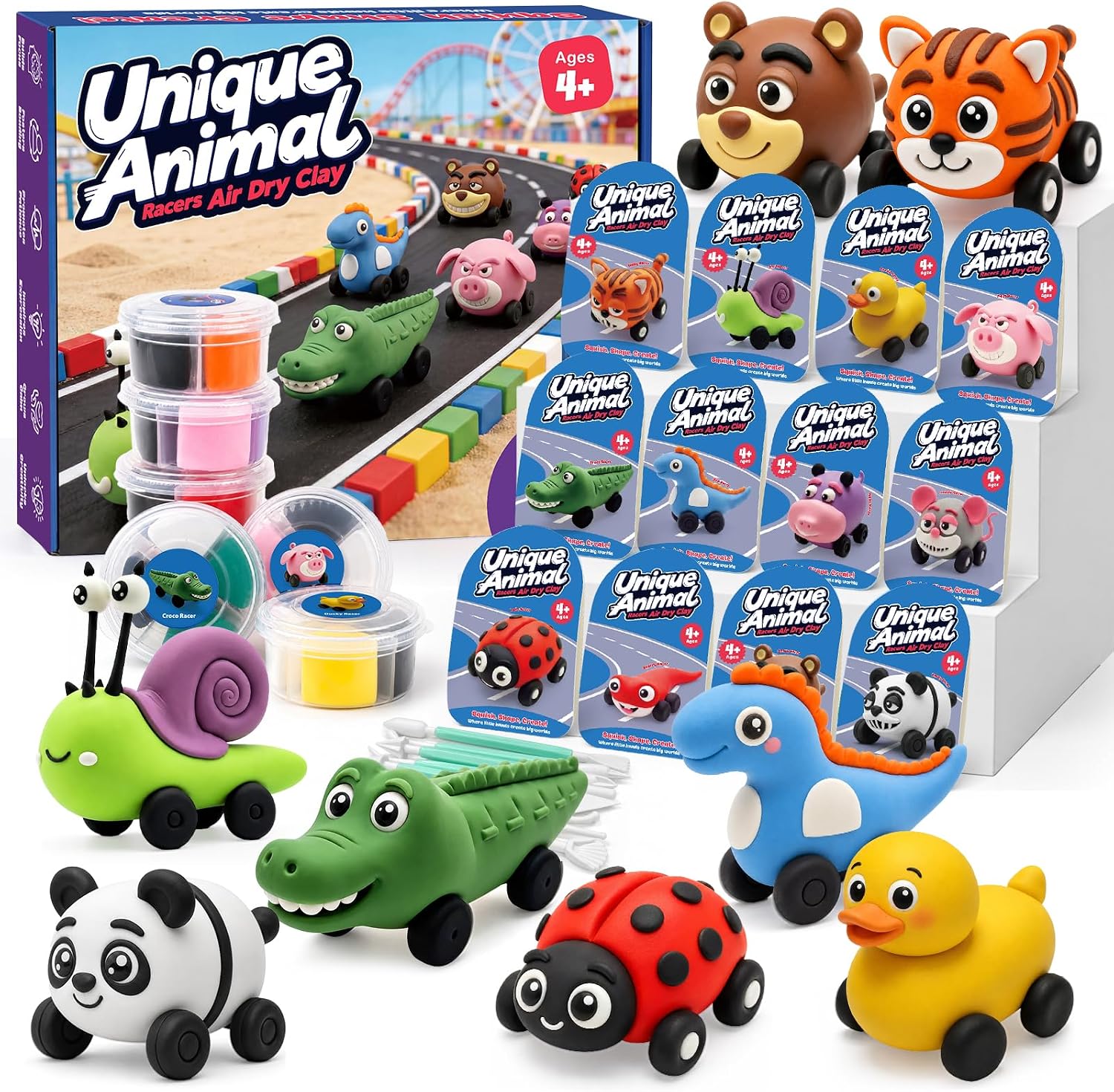 Kasfalci Air Dry Clay Kit for Kids, 12 Animals Modeling Magic Clay Sculpting Set, DIY Party Favors Arts & Crafts for Kids Ages 4-6-8-12, Ultra Light & Soft, Safe & Non-Stick with Tools & Tutorials