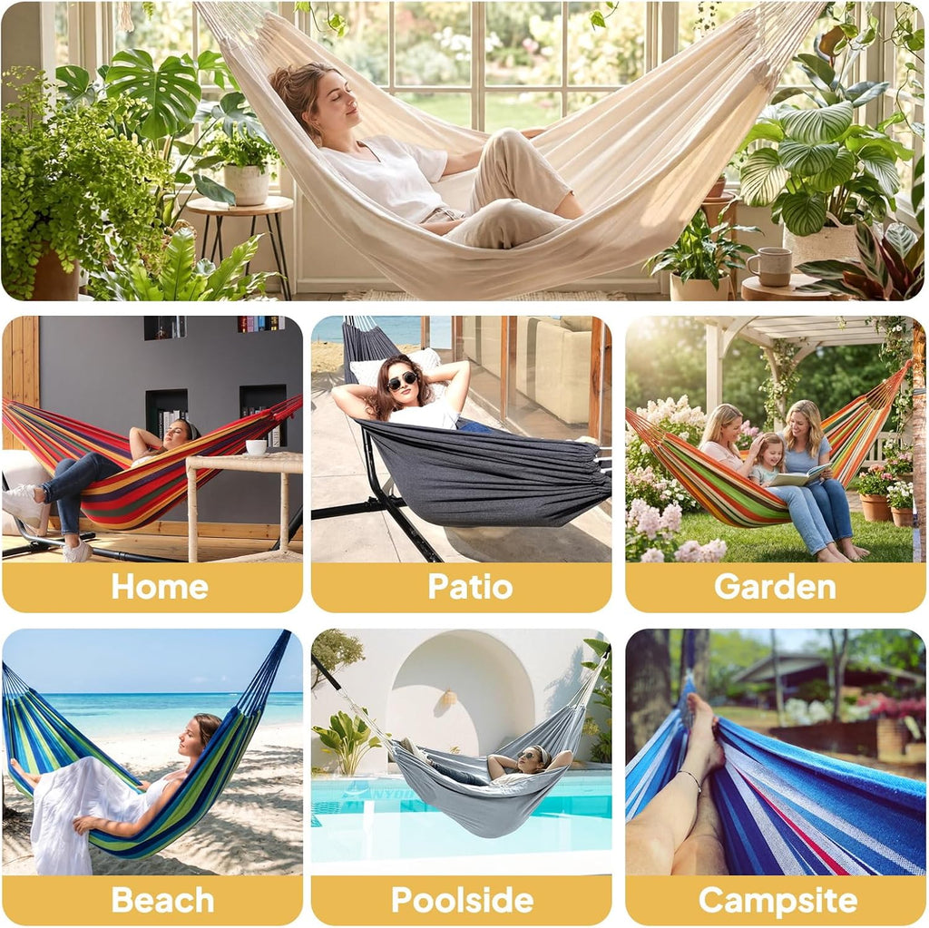 ANYOO Cotton Camping Hammock Portable with Tree Straps Holds 660lbs
