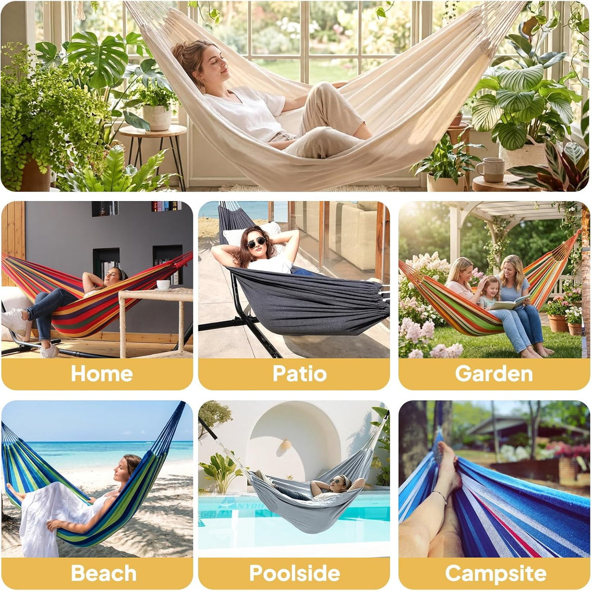 ANYOO Cotton Camping Hammock Portable with Tree Straps Holds 660lbs