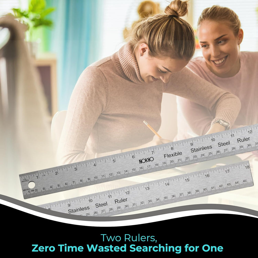 18 Inch Metal Ruler with Cork Backing, Stainless Steel Ruler, Pack of 2