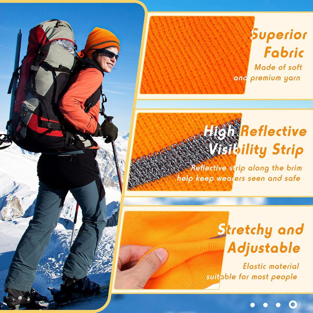 Reflective Knit Hat Safety Beanies Adult High Visibility Beanie Neon Winter Knit Caps with Reflective Stripe