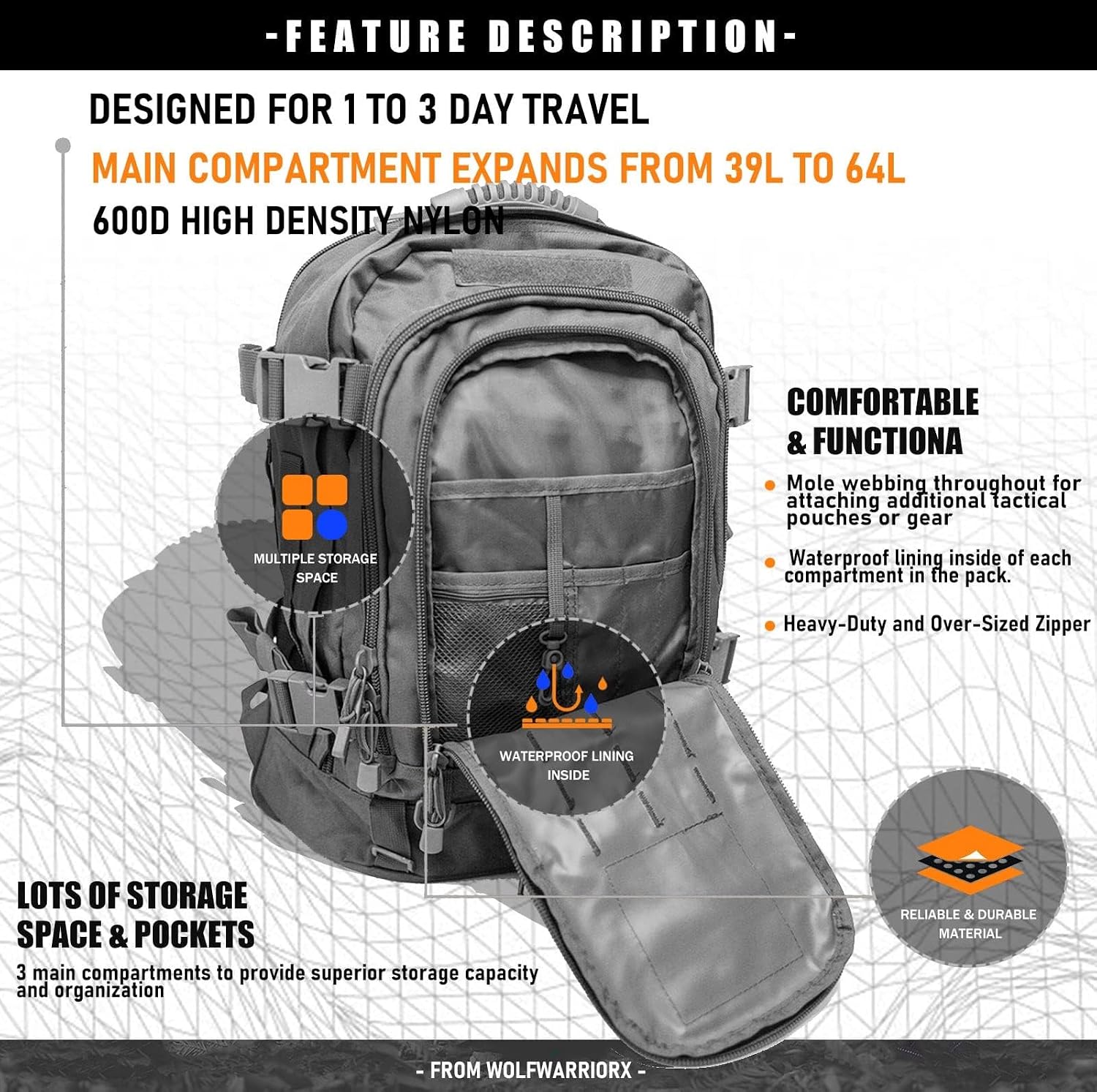 Miramrax Tactical Backpack Military Army Daypack - Assault Pack for Men Molle Backpacks Bug Out Bag 3 Day Pack for Hiking Camping Travel Hunting Rucksack Trekking Grey