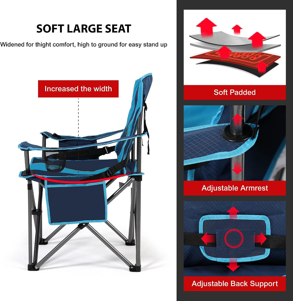 FAIR WIND Oversized Fully Padded Camping Chair with Cooler for Adults