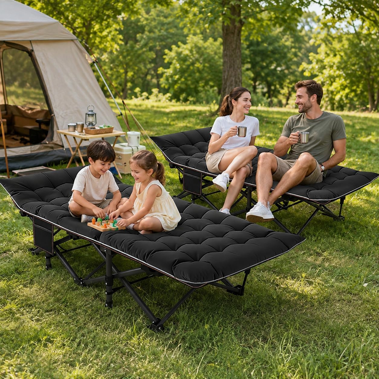ABORON 2PK Camping Cots for Adult, 28" Extra Wide Outdoor Sleeping Bed Cot
