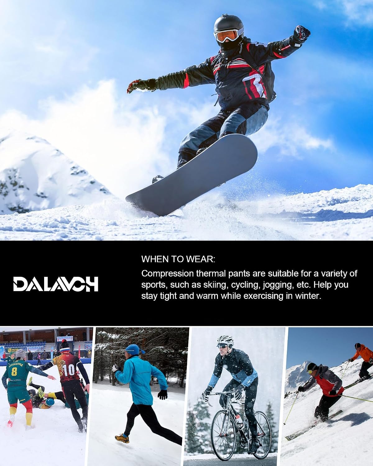 Dalavch 4 Pack Men's Thermal Compression Pants Fleece Lined Leggings