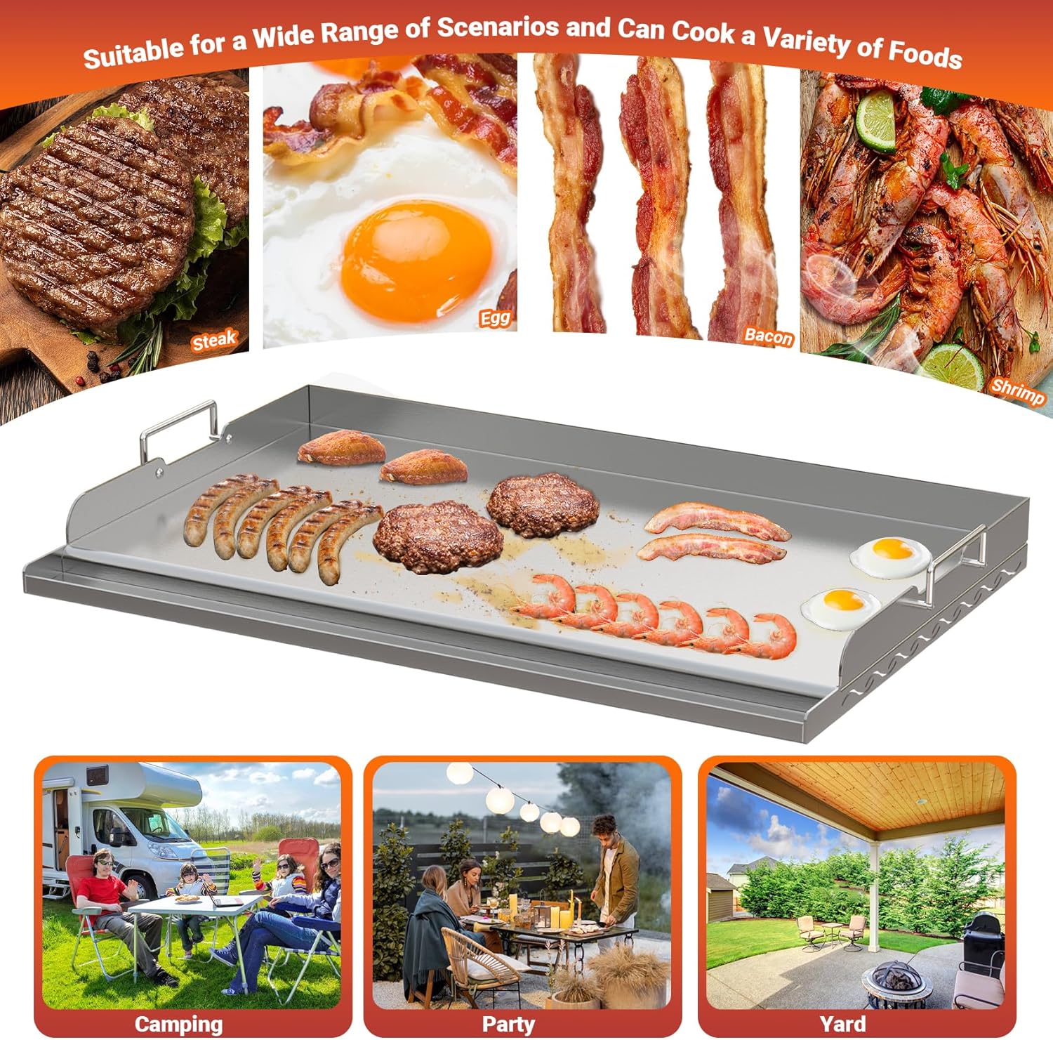 Skyflame 25x16 Inch Stainless Steel Griddle for BBQ and Flat Top Grill