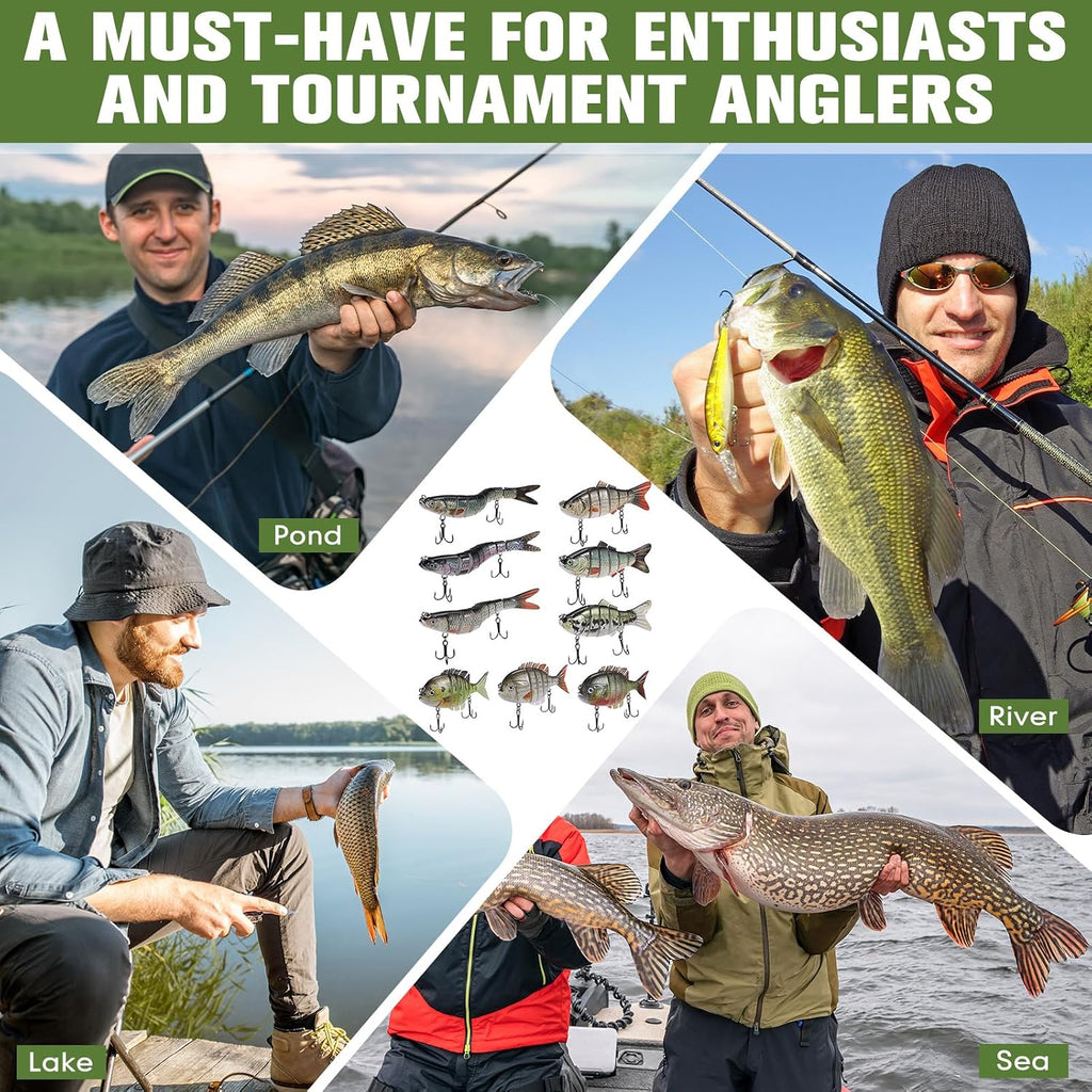 Soulchen 9 Pcs Fishing Lures for Freshwater and Saltwater, Slow Sinking Most Lifelike Jointed Swimbait for Bass Trout Crappie Walleye Pike Bluegill Salmon Swimbait, Amazing Gifts for Men and Family